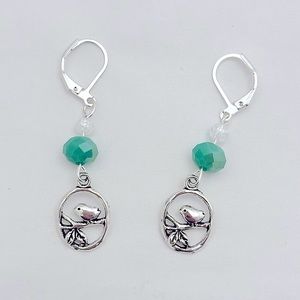 Clearance Sale Bibi bird in tree stamped 925 sterling silver earrings green